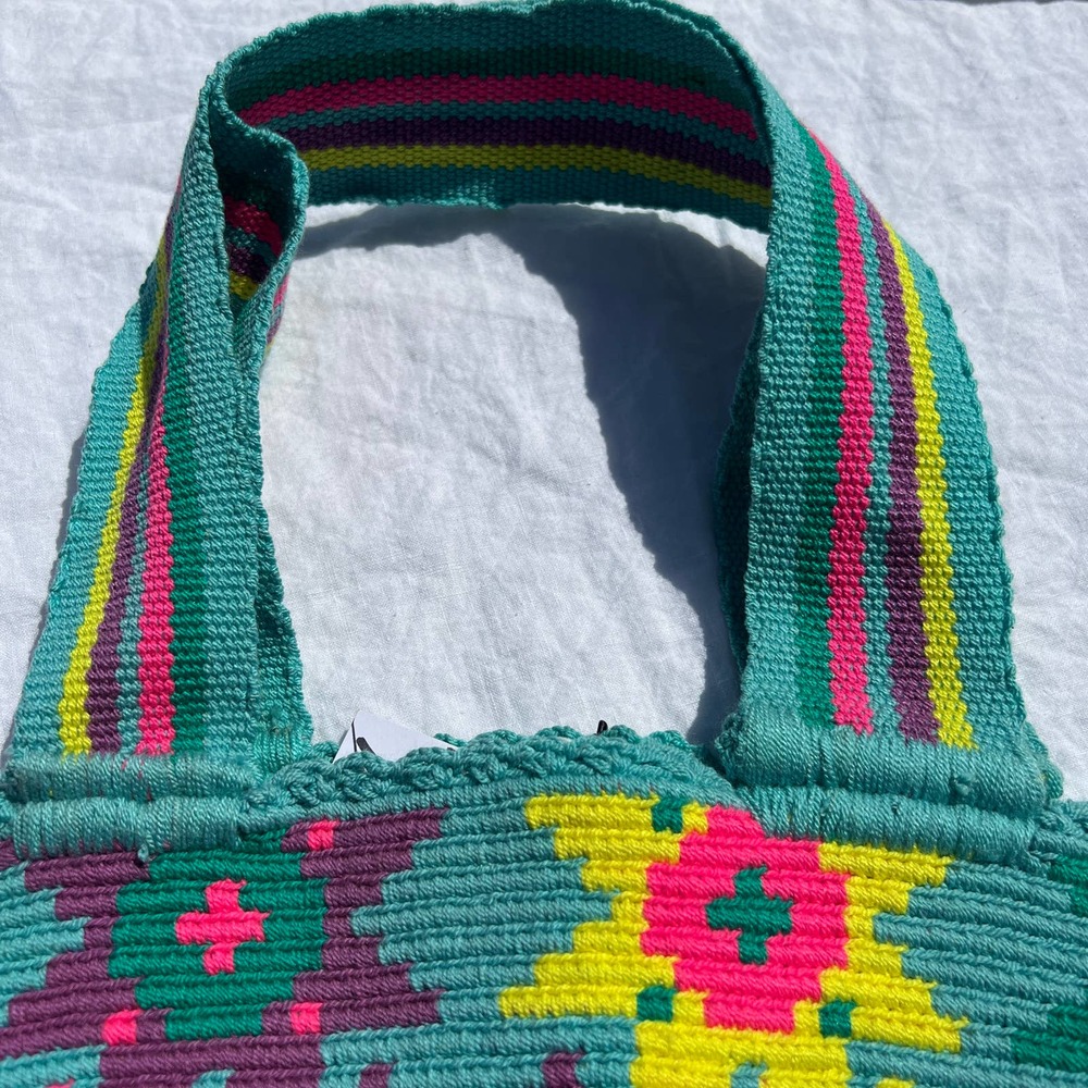 NEW Turquoise Star Flower Woven Beach Shoulder Bag - Picture 8 of 10